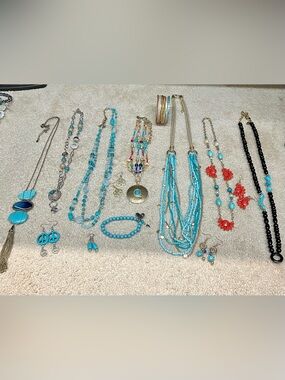 Lot of 14 pieces of Turquoise Bead Multi-Necklace, bracelet and Earring Sets!